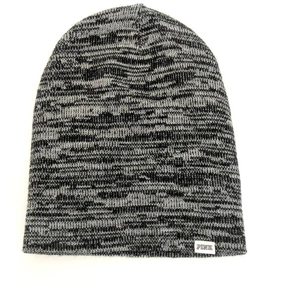 Victoria's Secret PINK Slouchy Beanie Hat Space Dyed Black Grey Winter Cap OS - Picture 1 of 6